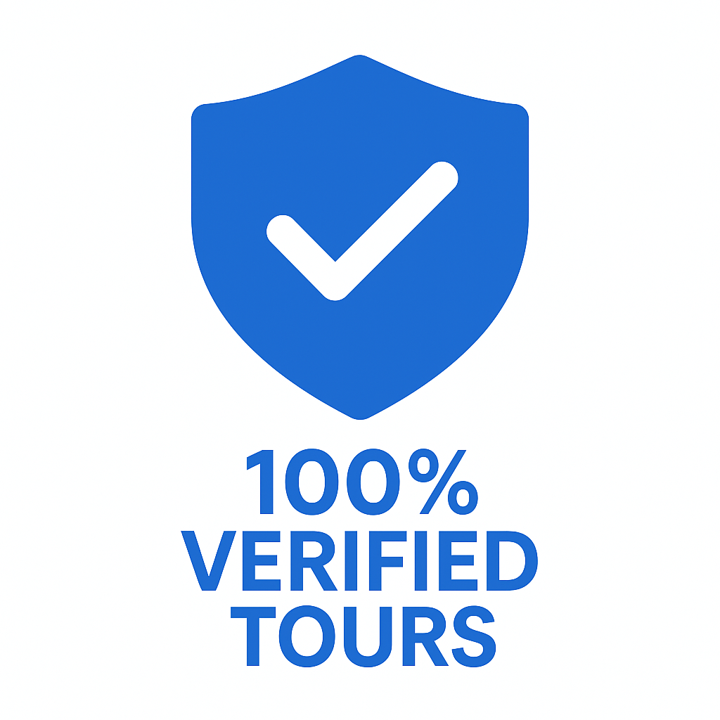 Blue shield icon with white checkmark and text reading 100% Verified Tours, representing trusted and quality-assured Himachal tour packages
